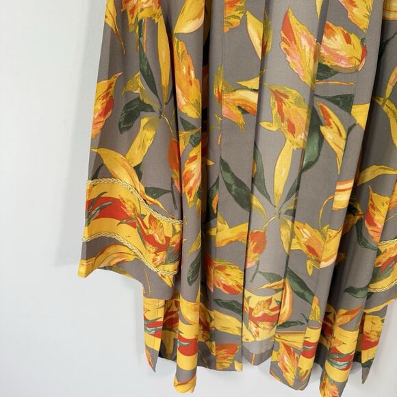 CHICO'S Long Floral Open Duster Cardigan Embroidery Gray Yellow 2 US L New - Picture 2 of 7